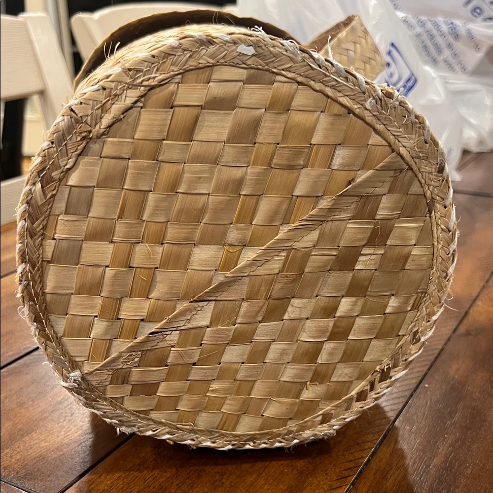 Vintage Woven Basket Purse Raffia with Blue and Green Accents - Picture 6 of 7